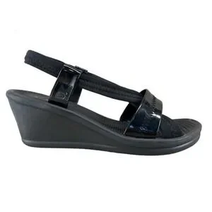 Skechers Shoes Skechers Cali Shiny Black Wedge Sandals